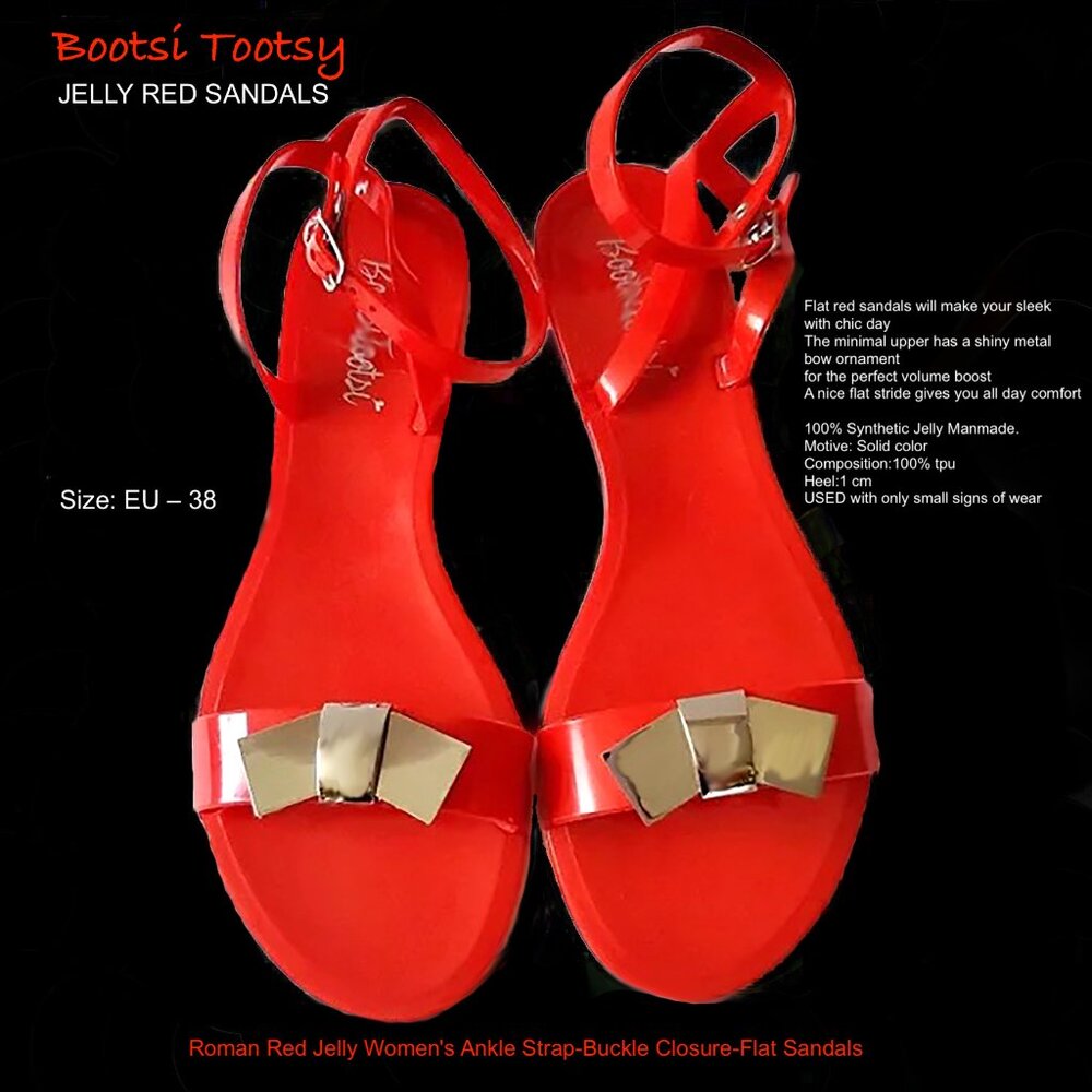 BOOTSI TOOTSY / RED JELLY FLAT ANKLE STRAP SANDALS